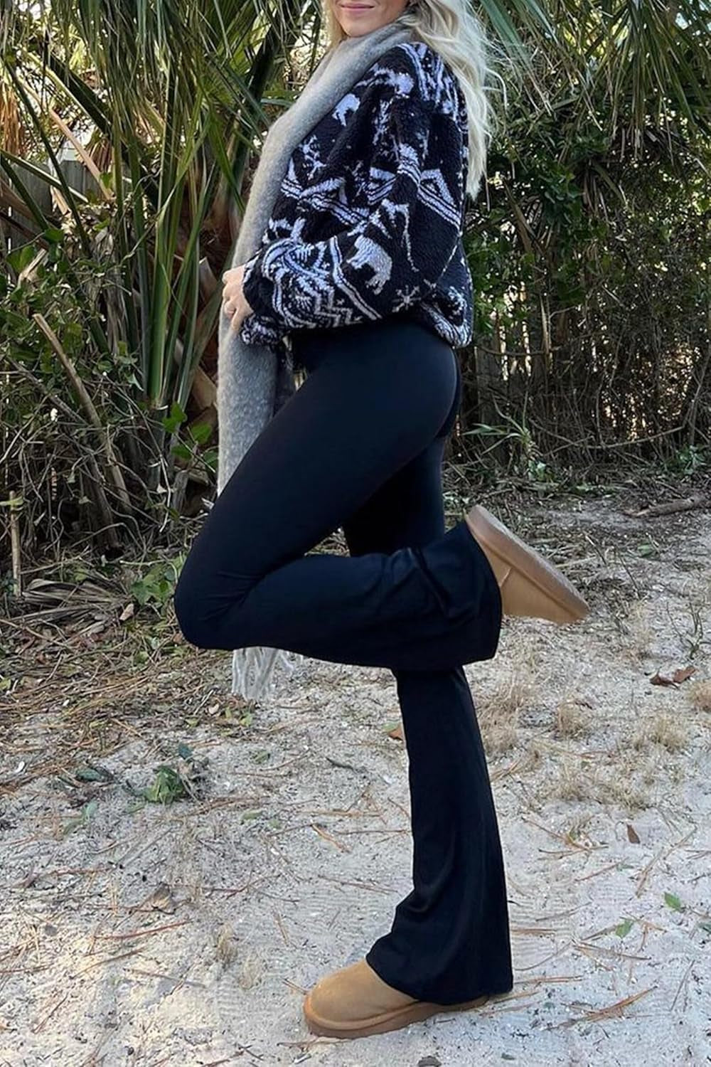 Womens Flare Leggings No Front Seam Flare Yoga Pants with Tummy Control Crossover High Waist - 28" / 30" / 32" / 34"