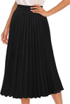 Pleated Midi Skirts for Women, Long Aline High Elastic Waisted Holiday Party Skirt