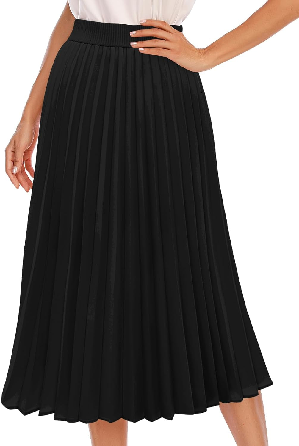 Pleated Midi Skirts for Women, Long Aline High Elastic Waisted Holiday Party Skirt