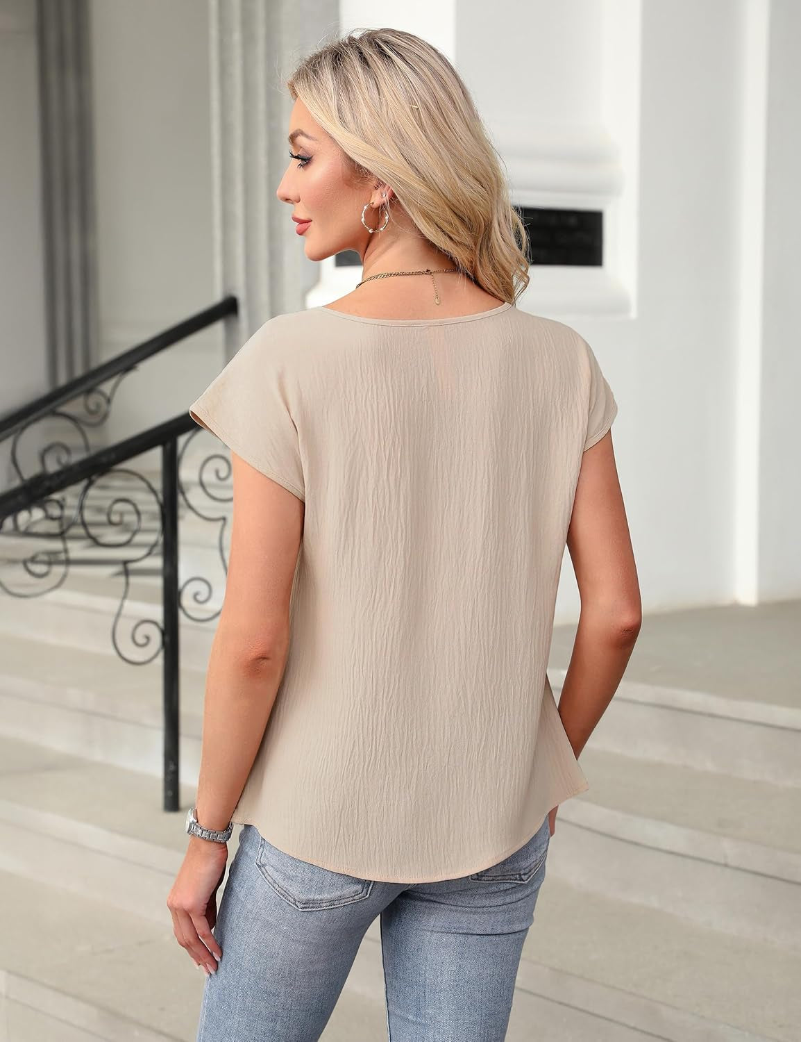 Womens Dressy Business Casual Tops Work Trendy Short Sleeve Shirts Summer Cute Pleated Blouses