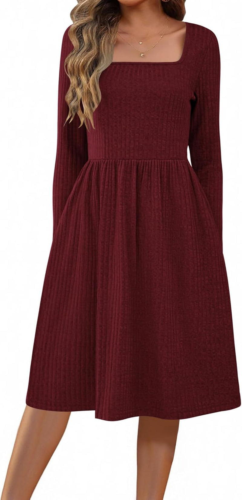 Women Fall 2025 Long Sleeve Sweater Dress Casual Knit Dresses with Pockets