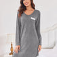 Womens Long Sleeve Nightgowns V Neck Sleepshirts Lace Nightshirts Casual T-Shirt Sleep Dress with Pocket
