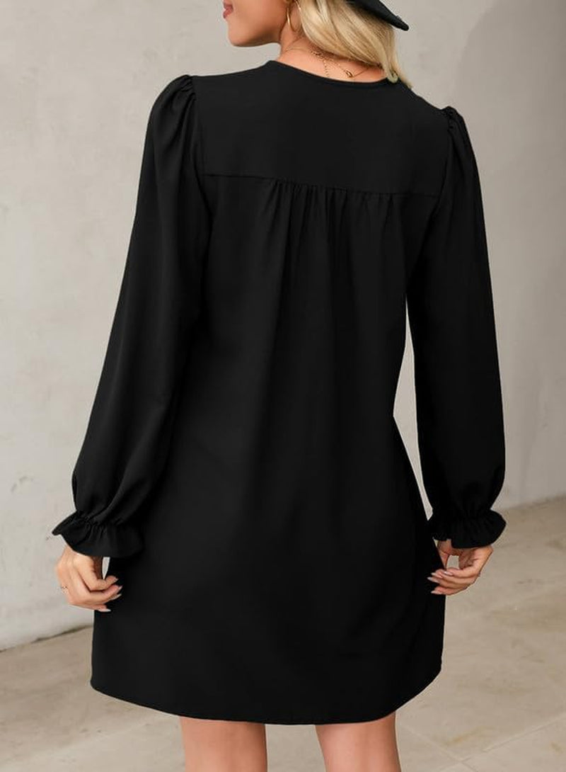 Womens Casual Dress A-Line Ruffle Sleeve V Neck Midi Dress 2025 Fashion Pleated Flowy Sundress Loose Shirt Dresses