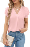 Womens Dressy Casual Shirts Short Sleeve V Neck Work Blouse Business Casual Summer Tops 2025