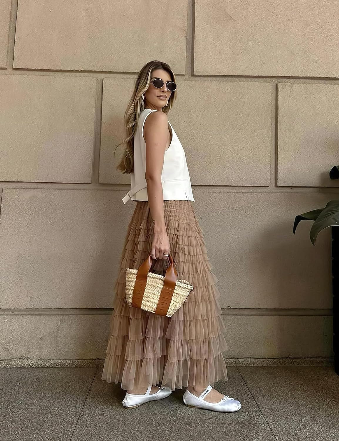 Tulle Maxi Skirts for Women, High Waist A-Line Flowy Elegant Party Wedding Guest Casual Skirt