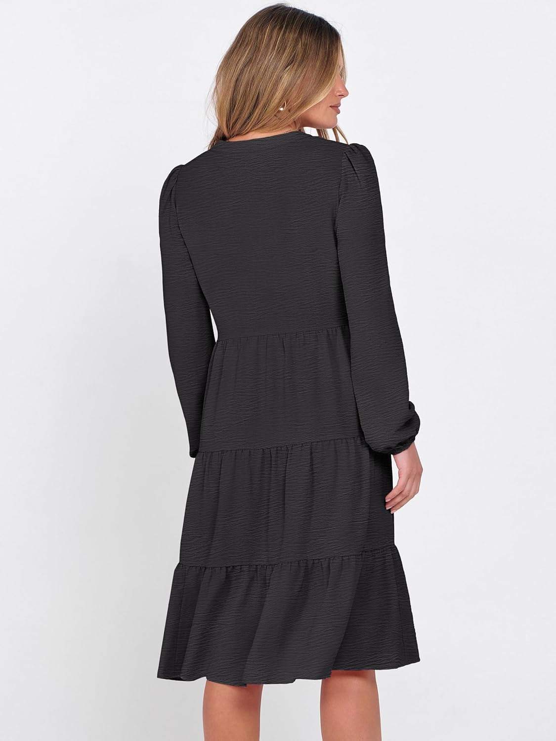 Womens Fall Midi Dresses Long Sleeve V Neck Swing Tiered Work Business Casual 2025 Flowy Beach Vacation Dress