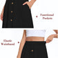 Women'S Flowy Midi Skirt Summer Pleated High Waisted Casual Button Front Skirts with Pockets