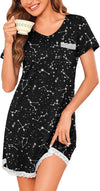 Women'S Nightgown Sleepwear Soft Sleepshirt Short Sleeve Lace Trim Nightshirt Sexy Pajama Dress