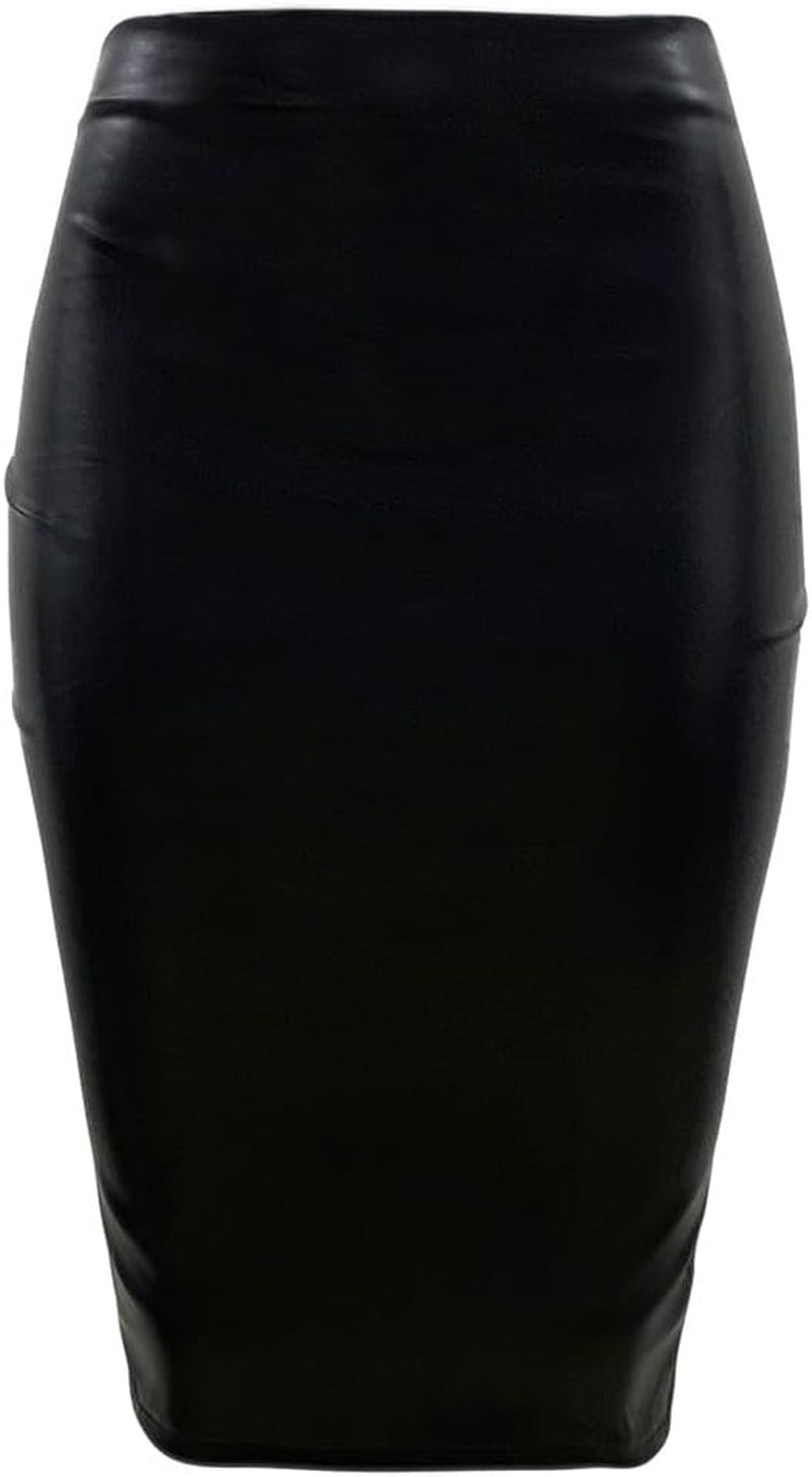 Women'S Faux Leather Pencil Skirt, High Waist Midi Length with Double Zipper