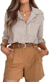 Striped Button down Shirts for Women Dress Shirts Long Sleeve Casual Collared Office Work Shirt with Pocket