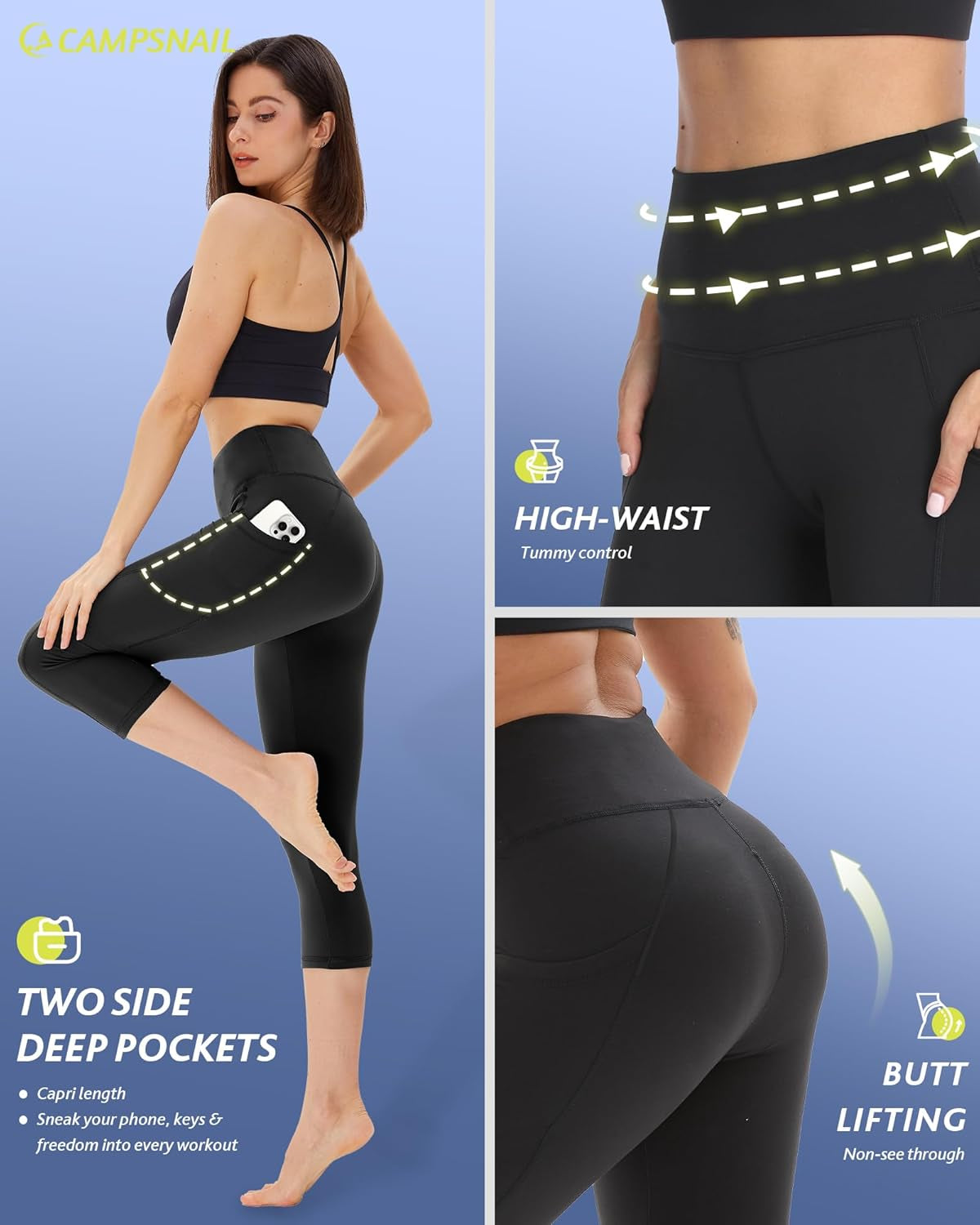 4 Pack Capri Leggings for Women - High Waisted Capris Tummy Control Yoga Pants with Pockets Workout Cycling Tights