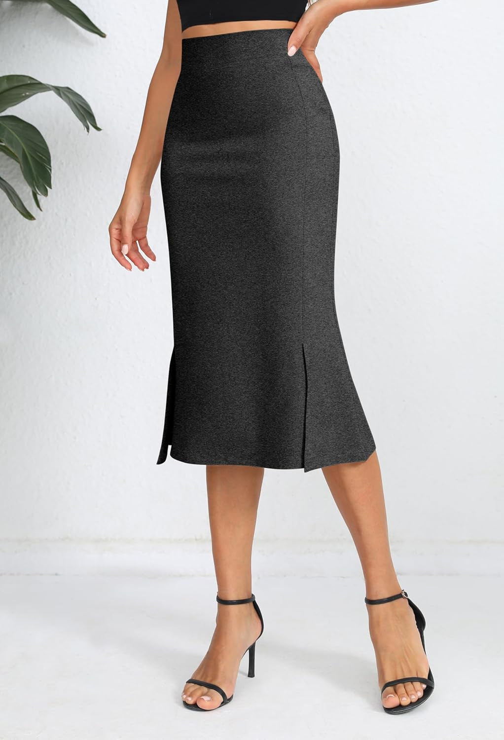 Women'S Stretch Office Fishtail Pencil Skirt High Waist Bodycon Midi Skirt with Slit