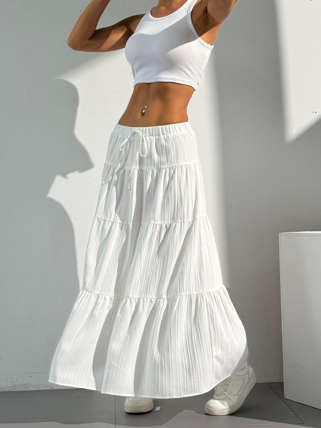 Women'S Boho Skirt Flowy Flared Ruffle Summer Long Maxi Skirts Going Out Outfits