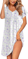 Women'S Nightgown Flare Short Sleeve Sleep Shirt Pleated Nightshirts Soft Pajama Dress with Pockets S-XXXL