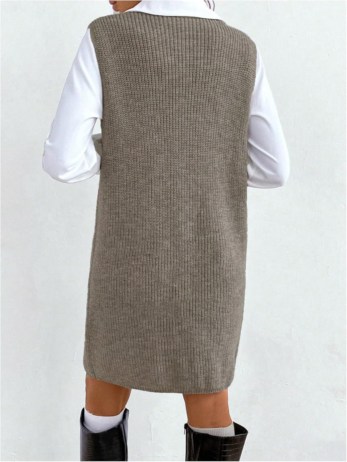 Women'S Casual Sweater Dress V Neck Sleeveless Knit Short Sweater Dresses with Pocket