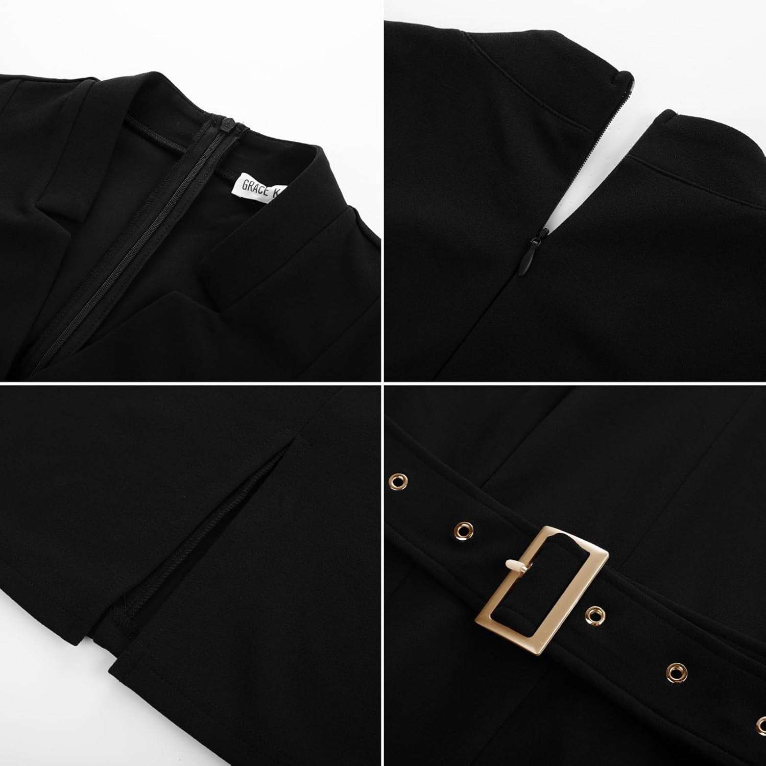 Women'S Work Dress 3/4 Sleeve V Neck Bodycon Sheath Dress Zipper up Office Business Dresses with Belt