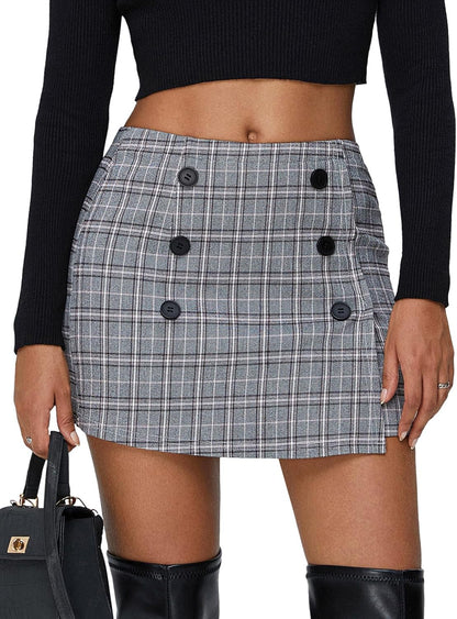 Womens Fall Plaid Bodycon Mini Skirts High Elastic Wasit Short Skirt Trendy Winter Sexy Y2K Fashion Outfit