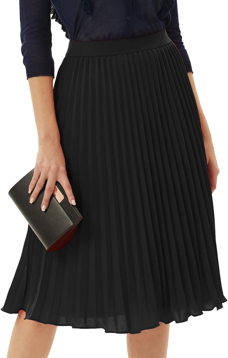 Women High Elastic Waist Pleated Chiffon Skirt Midi Swing A-Line Skirts