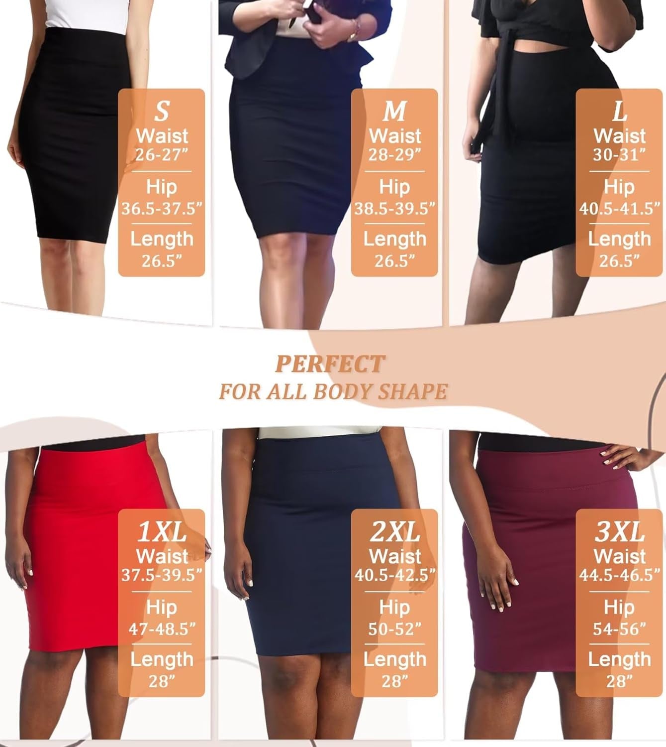 Women'S Premium Nylon Ponte Stretch High Waist Pencil Suit Skirt below Knee