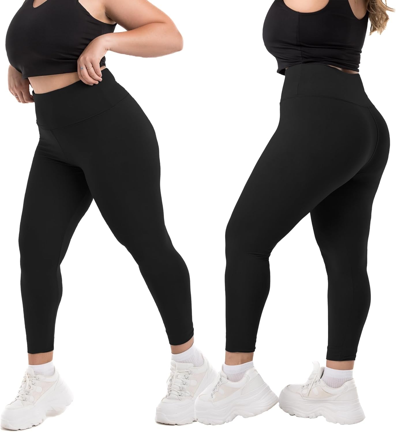 plus Size Leggings for Women, High Waisted Tummy Control Buttery Super Soft Black Yoga Pants for Workout Running