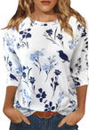 Womens Tops 3/4 Sleeve Shirts round Neck Loose Casual Blouses Floral Print Tshirts