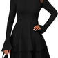 Womens Fall Fashion 2025 Long Bell Sleeve Mini Sweater Dress Casual Crewneck a Line Knit Short Cocktail Dresses