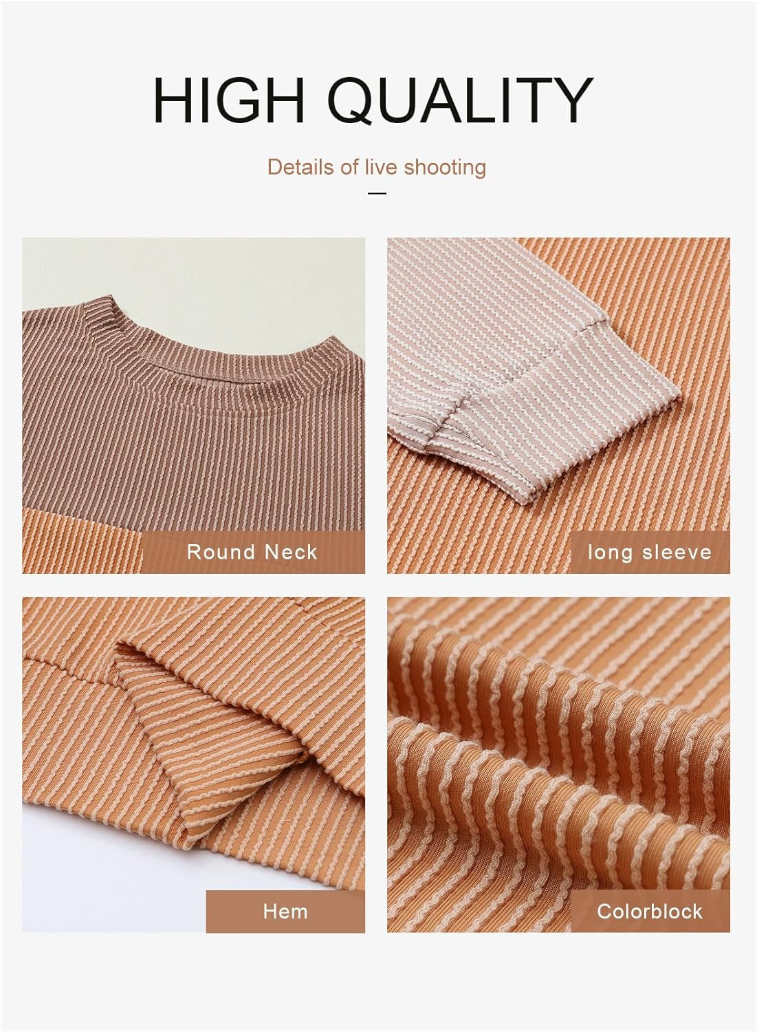 Womens Tops Fashion 2025 Color Block Long Sleeve Shirts Crewneck Knitted Casual Loose Pullover Blouses