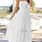 Women'S 2025 Summer Bohemian Strapless off Shoulder Lace Trim Backless Flowy a Line Beach Long Maxi Dress