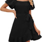 Womens Summer Dresses Square Neck Puff Sleeve Tie Waist Short Dress