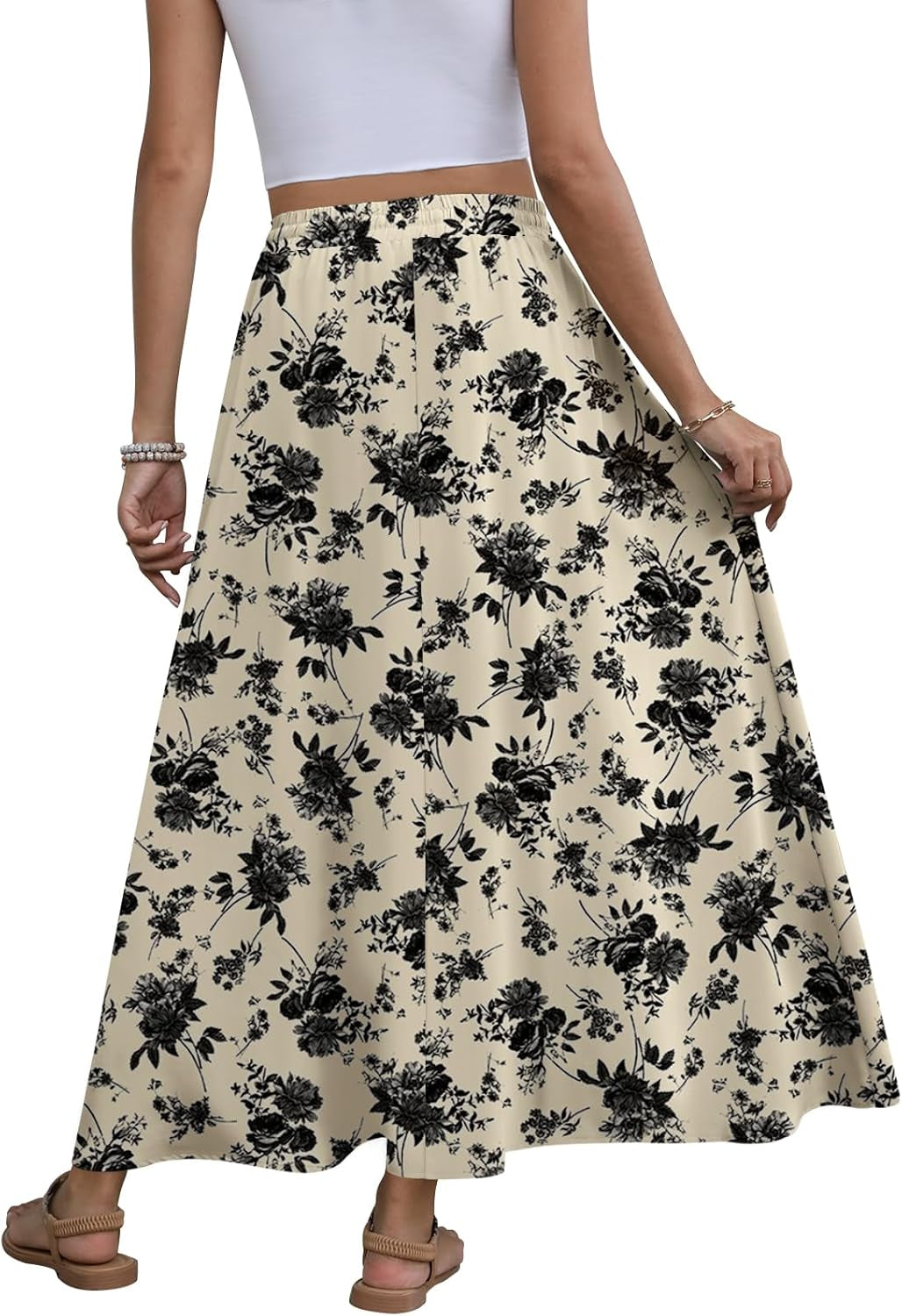 Women'S Maxi Skirt Summer 2025 Pleated Flowy Elastic High Waisted Skirts with Pockets