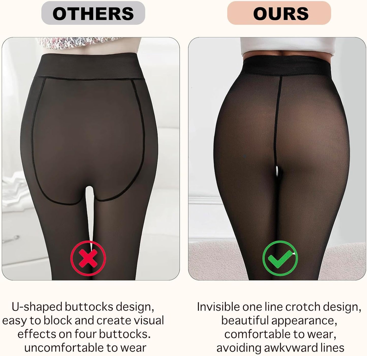2025 One-Seam Fleece Lined Tights More Warmth Fake Translucent Pantyhose High Waist Thermal Legging Women