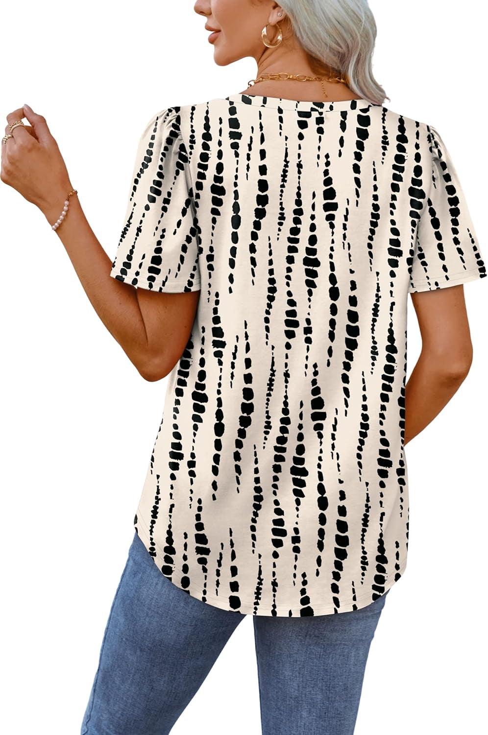 T Shirts for Women V Neck Dressy Casual Blouses Puff Short Sleeve Summer Tops Loose Fit