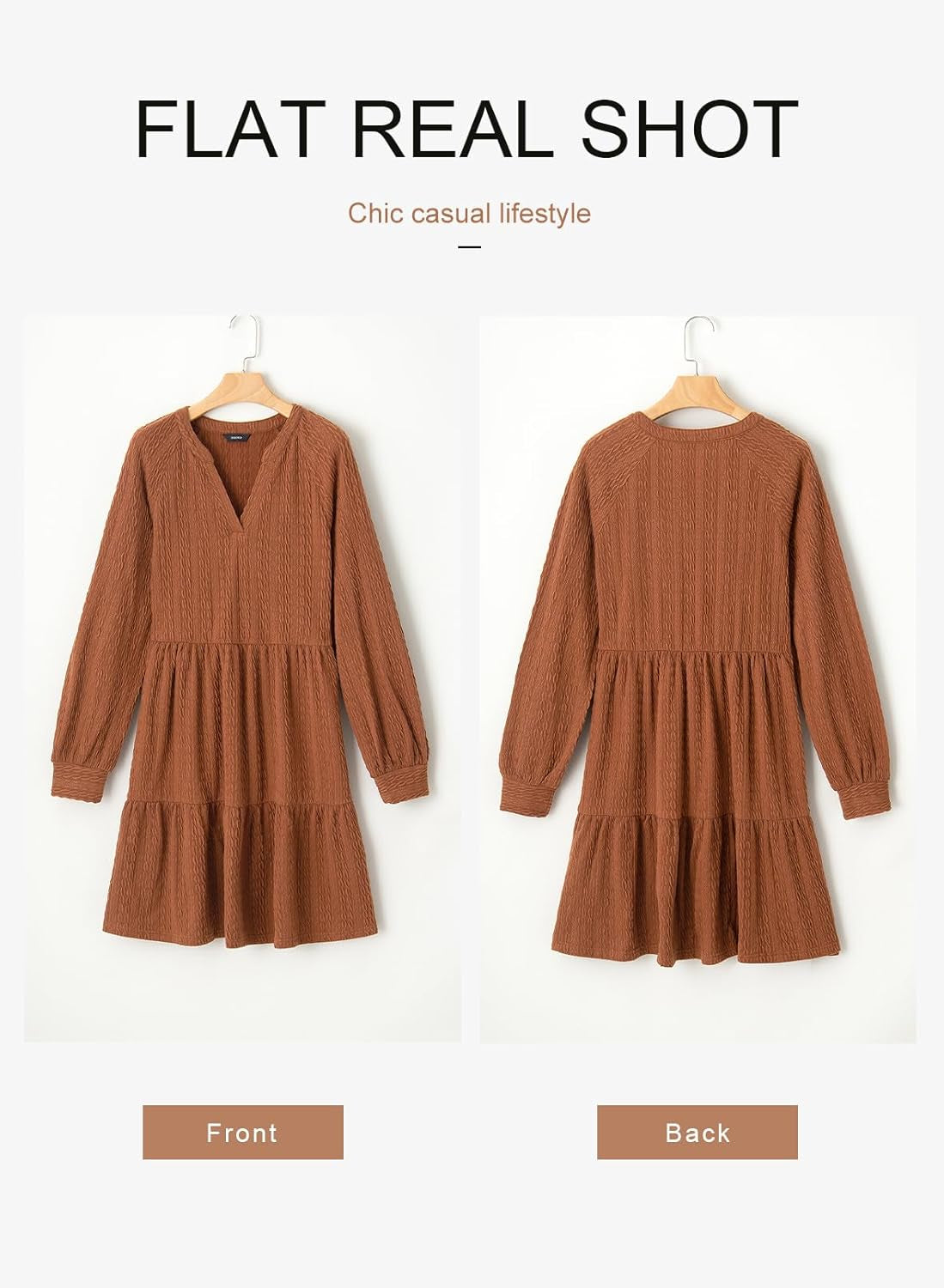 Fall Dresses for Women 2025 Long Sleeve V Neck Textured Casual Lightweight Tiered Ruffle A-Line Mini Babydoll Dress