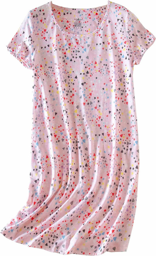 3 Pack Women'S Cotton Nightgown Sleepwear Short Sleeves Shirt Casual Print Sleepdress