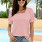 Tops for Women Summer Casual Ruffle Trim Sleeve Square Neck T Shirts