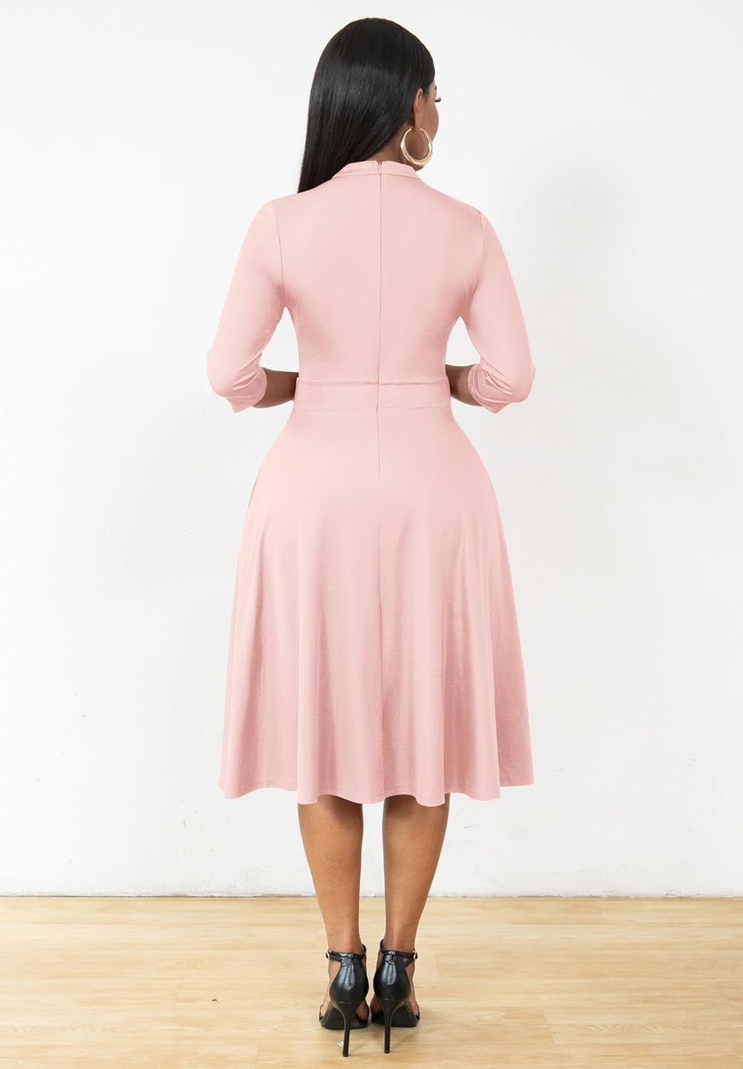 Casual Dresses for Women Semi Formal Fit and Flare 3/4 Sleeve A-Line Church Work Dress with Pockets