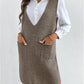 Women'S Casual Sweater Dress V Neck Sleeveless Knit Short Sweater Dresses with Pocket