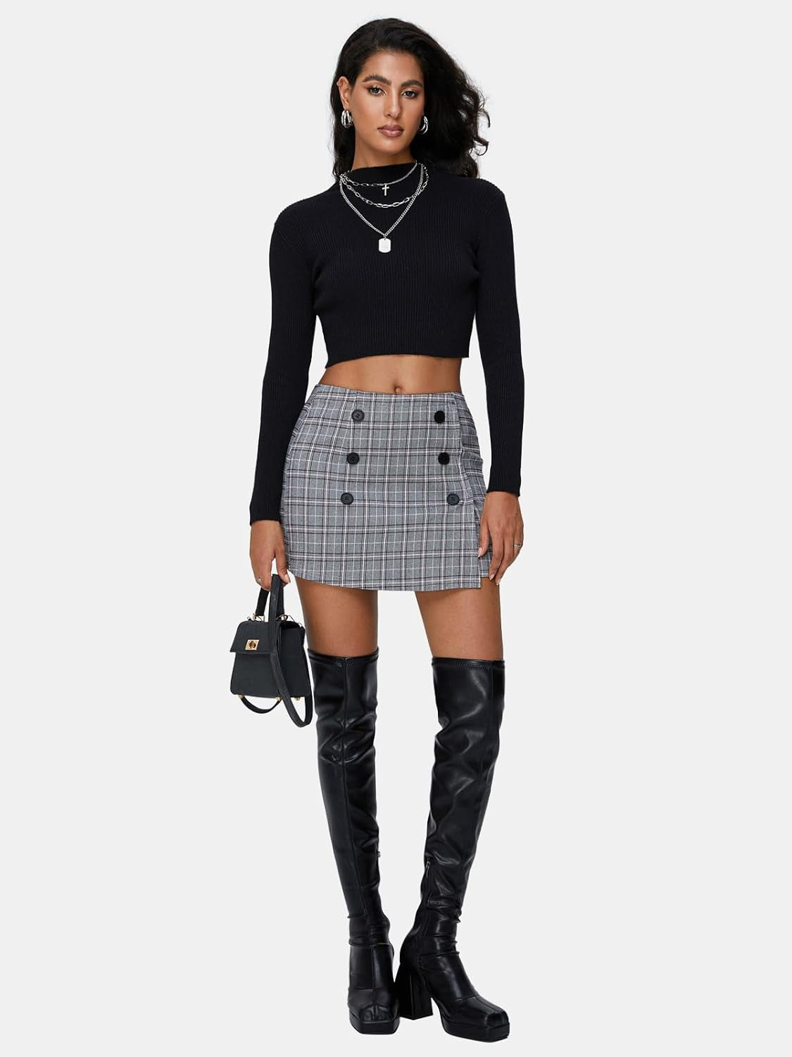 Womens Fall Plaid Bodycon Mini Skirts High Elastic Wasit Short Skirt Trendy Winter Sexy Y2K Fashion Outfit