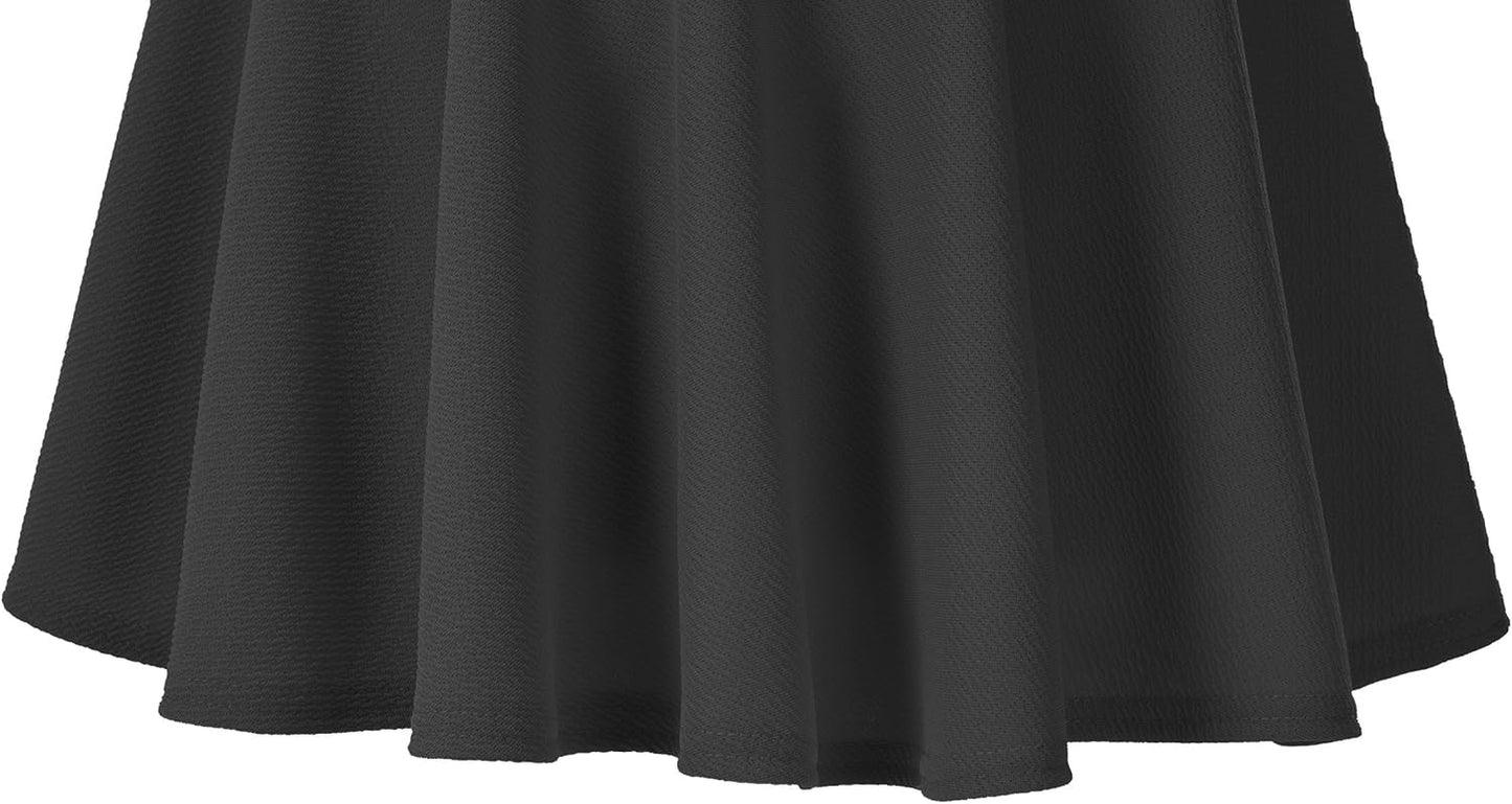 Women'S Basic Midi Skirt Versatile Stretchy Flared Casual High Waisted Skirt