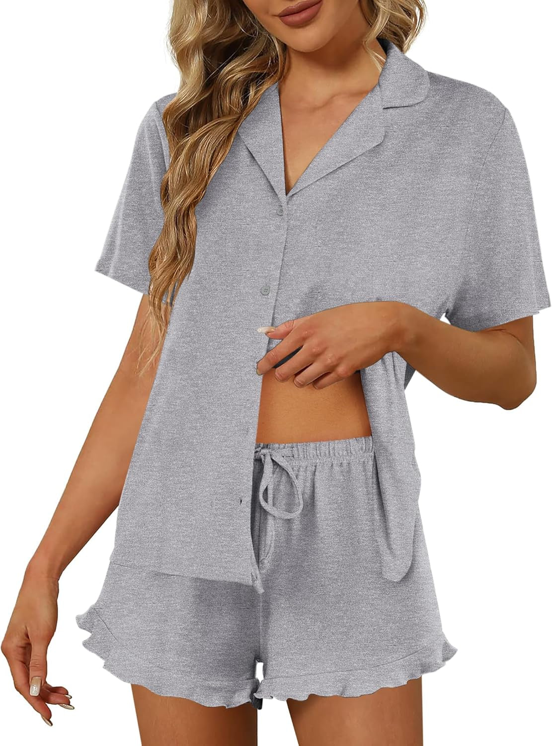 Pajamas Set for Women Short Sleeve Sleepwear Button down Pjs Lounge Sets Soft Nightwear