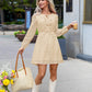Women'S Long Sleeve Mini Dress 2025 Fall Crewneck Tie Front Hollow Out Eyelet Babydoll a Line Short Dresses
