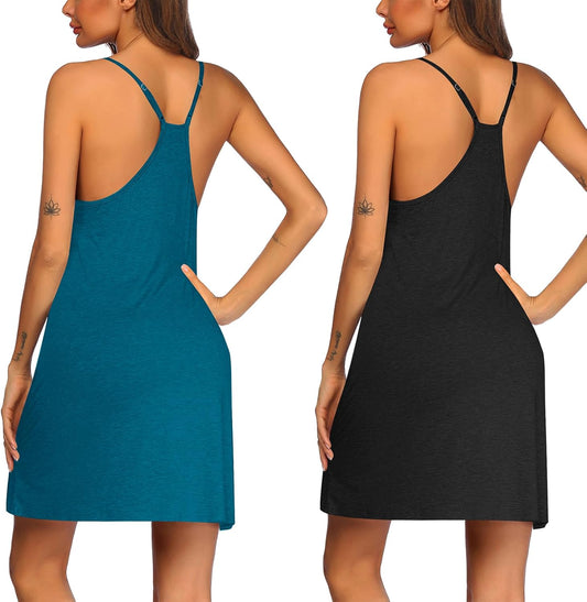 2 Pack Nightgown for Womens Nightshirt Sleepwear Sleep Tank Chemise Racerback Sleeveless Dress