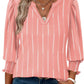 Blouses for Women Dressy Casual 3/4 Length Sleeve Womens Tops V Neck T Shirts with Smocked Cuffs