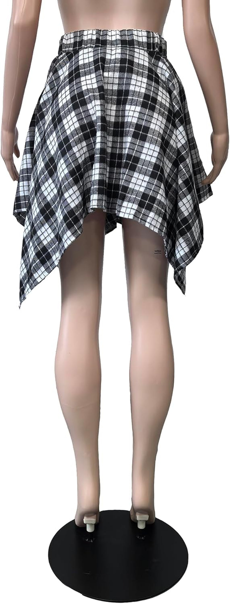 Womens Plaid Skirts Elastic High Waist Tie Front Asymmetrical Hem Pleated Mini Skirt