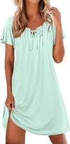 Nightgowns for Women Pleated Sleep Shirts Short Sleeve Night Shirts Comfy Ladies Sleepdress