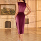 Womens Sleeveless Velvet Cocktail Dresses Cowl Neck Party Midi Wedding Guest Dress Ruched Slit Bodycon Dress