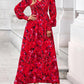 Women Fall Wedding Guest Maxi Dresses 2025 Floral V Neck Long Sleeve Boho Long Dress Vacation