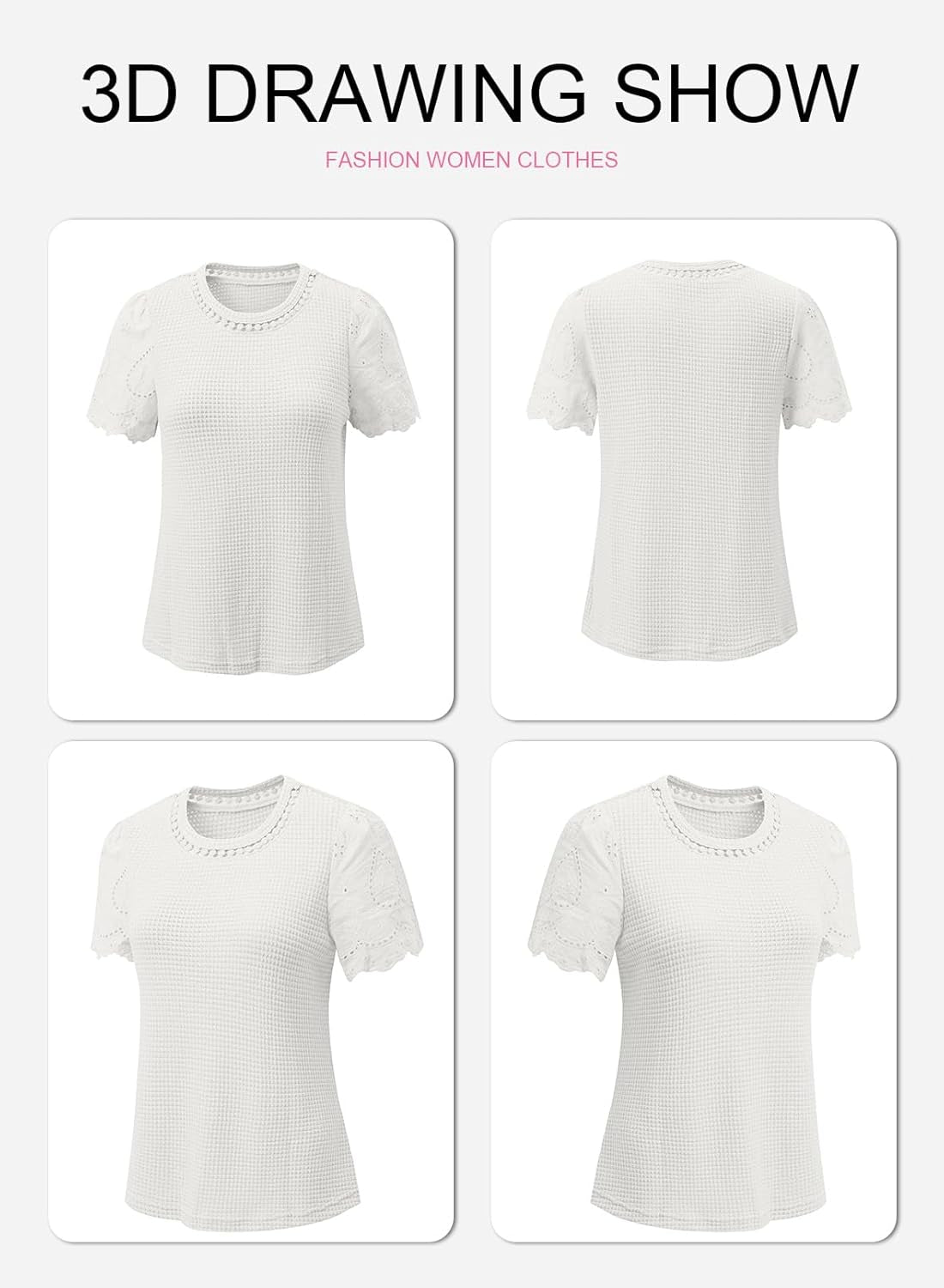 Womens Frenchy Summer Tops Crewneck Short Sleeve T Shirts Casual Waffle Knit Jacquard Blouses Top Shirts