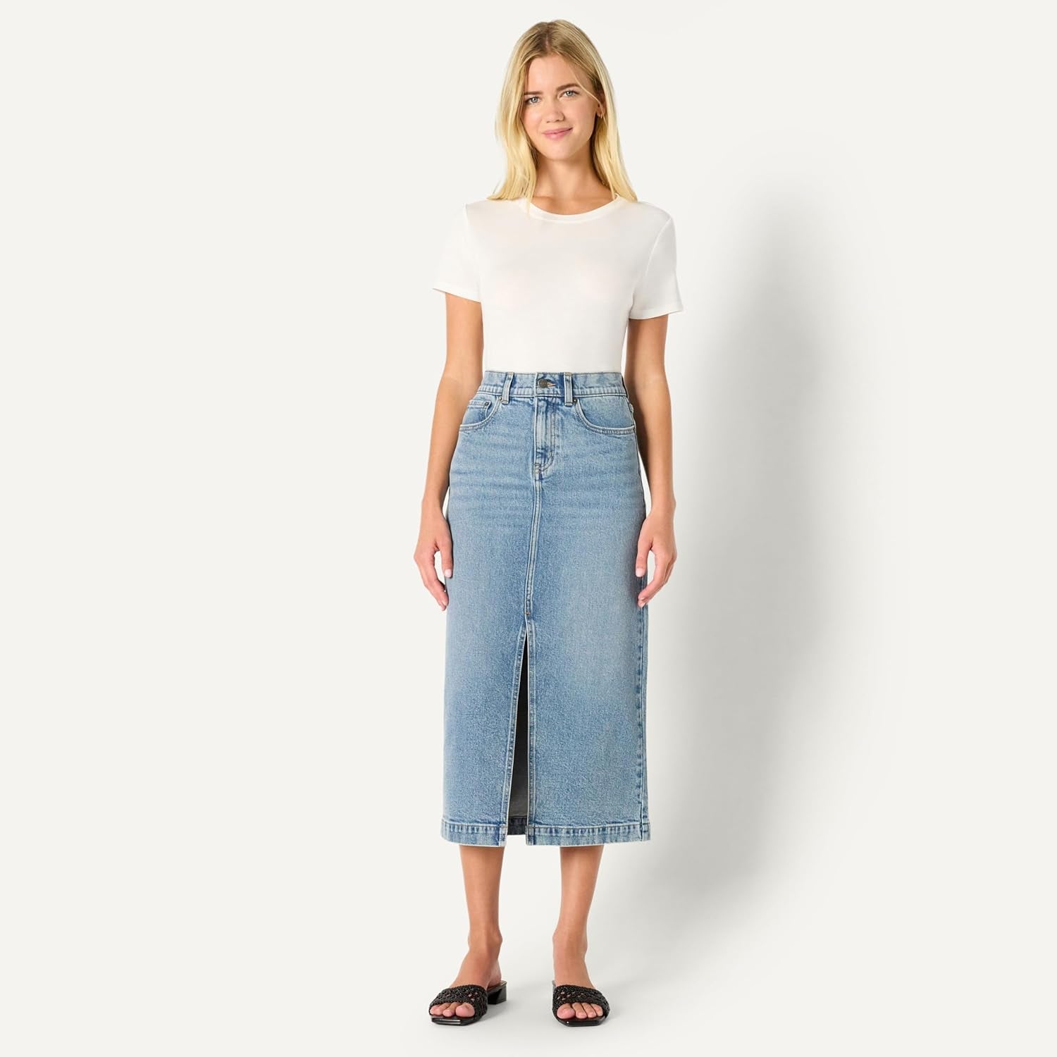 Women'S Low Stretch Regular-Fit High-Rise Long Jean Skirt