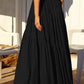 Women’S Boho Elastic High Waist Pleated A-Line Flowy Swing Asymmetric Tiered Maxi Long Skirt Dress with Pockets